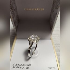 CHARTER CLUB, MACY'S, CZ, SILVER PLATED RING, SIZE 9